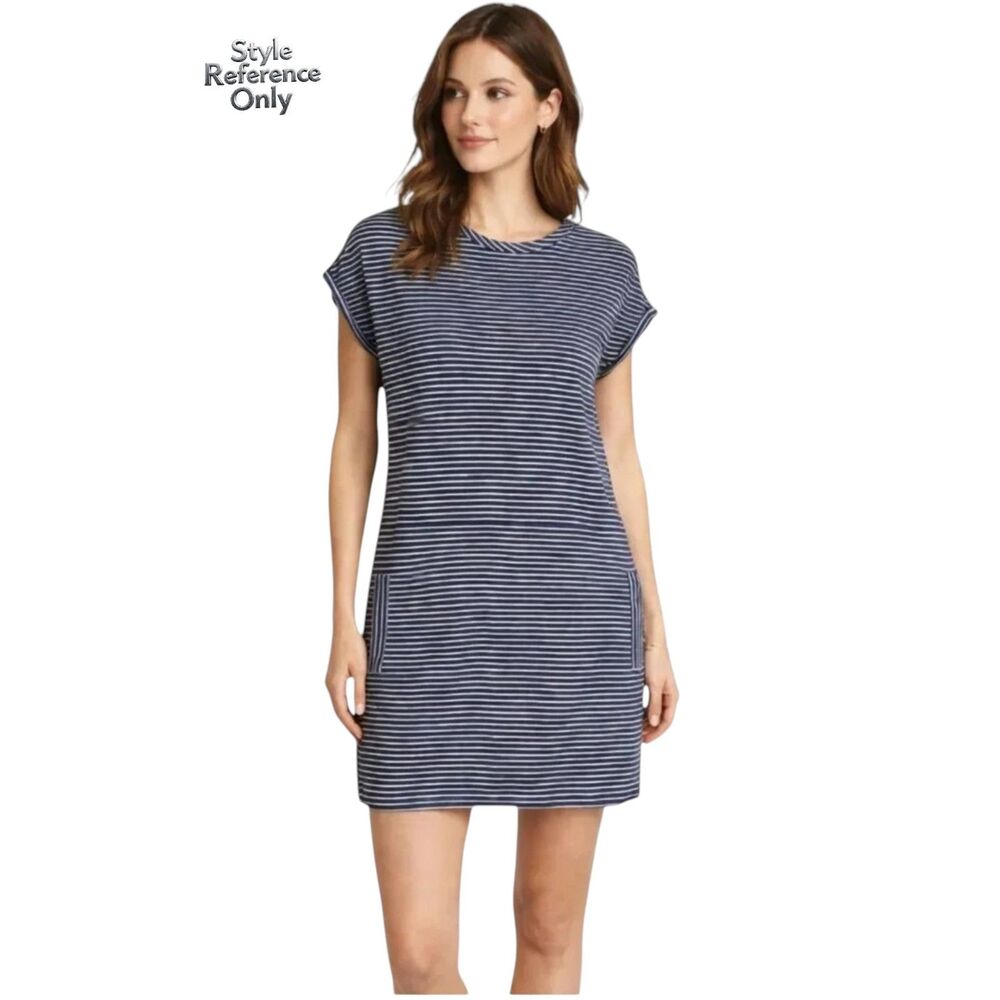 Garnet Hill Striped T-Shirt Dress Size XS Navy White Pockets